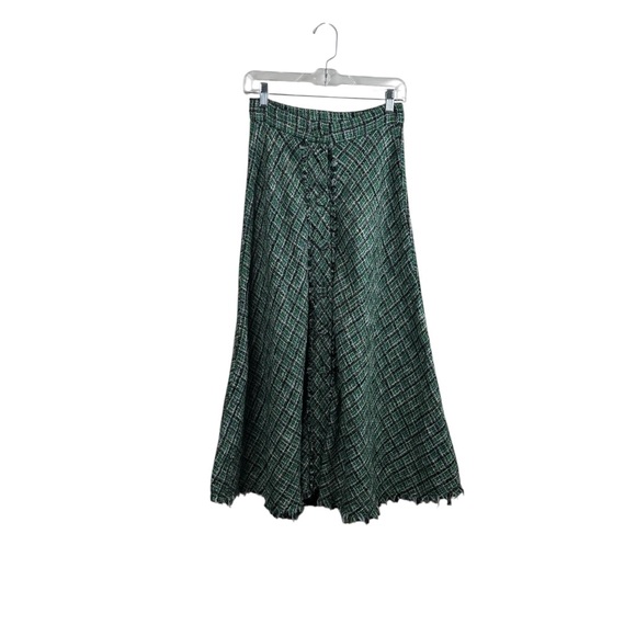 Zara Tweed Weave Textured High Waist A-Line Midi Skirt Green Sz S - Picture 9 of 12